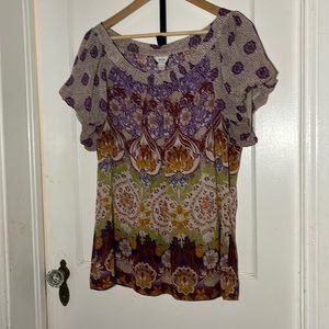 ECI Women New York Short Sleeve Peasant Shirt Round Neck Beautiful Design Sz 16